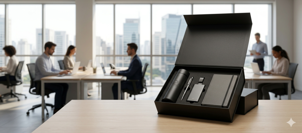 Brindes para colaboradores: Como estruturar kits de endomarketing de alto valor percebido