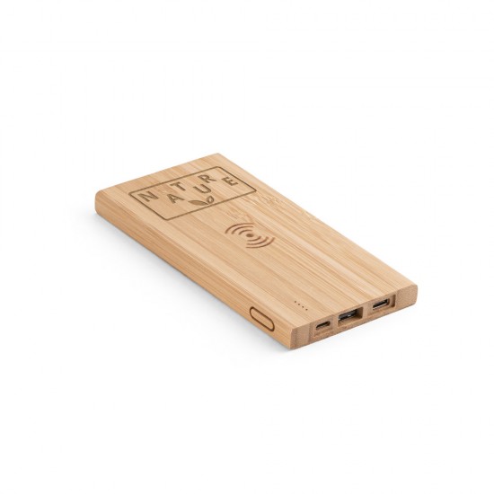 Bateria Power Bank com wireless super-rápido em bambu 5.000 mAh Personalizado