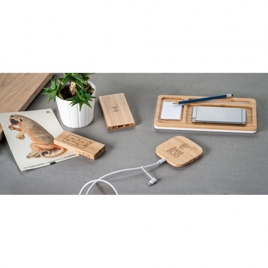 Bateria Power Bank com wireless super-rápido em bambu 5.000 mAh Personalizado