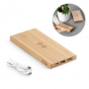 Bateria Power Bank com wireless super-rápido em bambu 5.000 mAh Personalizado