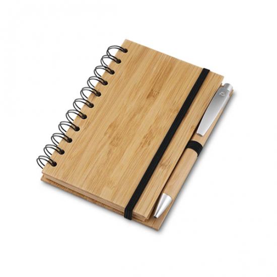 Bloco de Anotações com Caneta em Bambu Personalizado