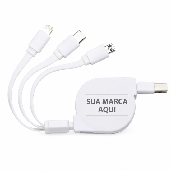 Cabo de Dados Retrátil 3 em 1 Personalizado para Brindes
