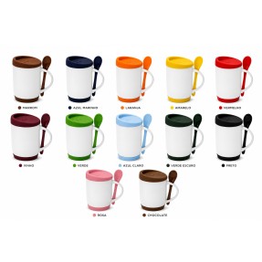 Caneca de Cerâmica com Colher e Tampa Base em Silicone Personalizada