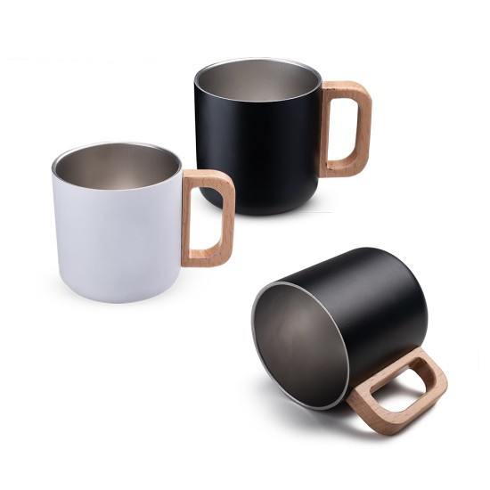 Caneca Térmica 400ml com Alça em Madeira Personalizada