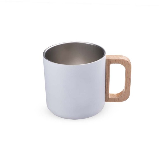 Caneca Térmica 400ml com Alça em Madeira Personalizada