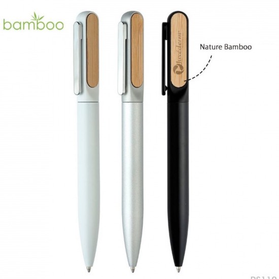 Caneta de Metal com Detalhe em Bambu Personalizada