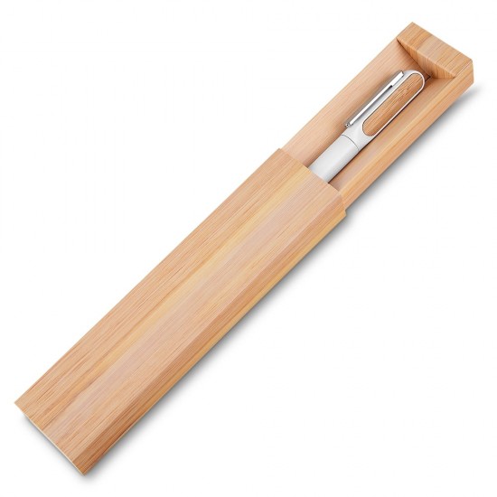 Caneta de Metal com Detalhe em Bambu Personalizada