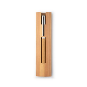 Caneta de Roller em Aço e Bambu com Tampa Personalizada
