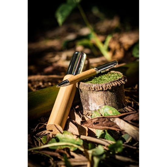 Caneta em Bambu em Metal Personalizada com estojo 