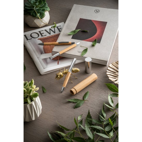 Caneta em Bambu em Metal Personalizada com estojo 