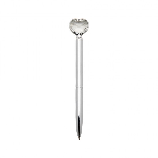 Caneta Metal Coração Cristal de Vidro Personalizada