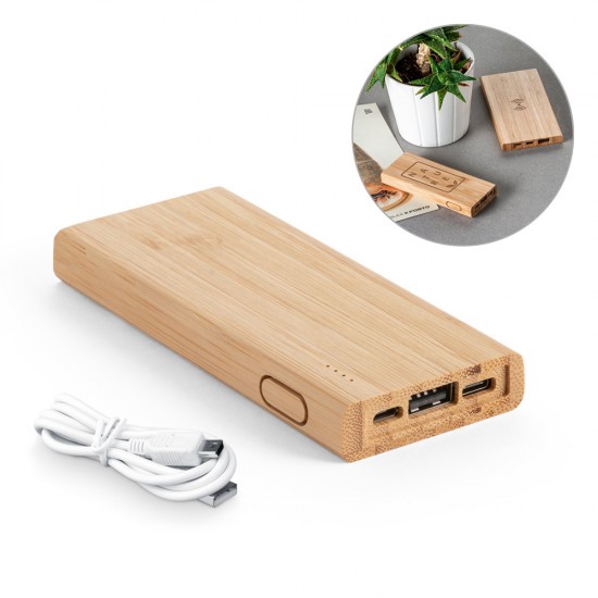 Carregador Portátil Power Bank 5.000mAh de Bambu Personalizado