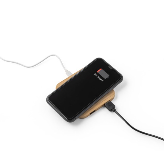 Carregador wireless super-rápido em bambu 15W Personalizado