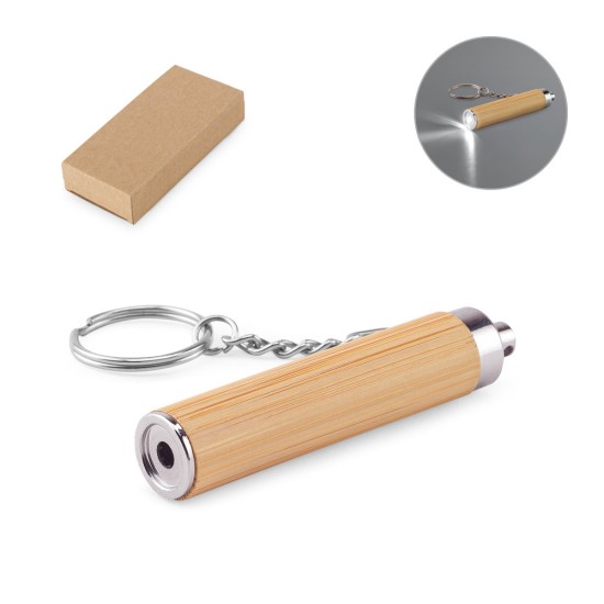Chaveiro em bambu e ABS com lanterna LED Personalizado