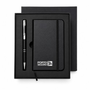 Conjunto Caneta e Caderneta Tipo Moleskine Personalizada