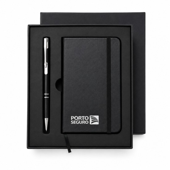 Conjunto Caneta e Caderneta Tipo Moleskine Personalizada
