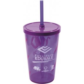 Copo Plástico Com Canudo 550ml Personalizado