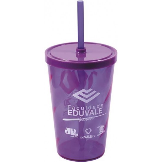 Copo Plástico Com Canudo 550ml Personalizado