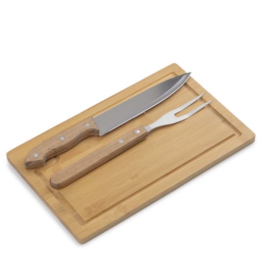 Kit churrasco com Garfo, Faca e Tábua de Bambu Personalizado