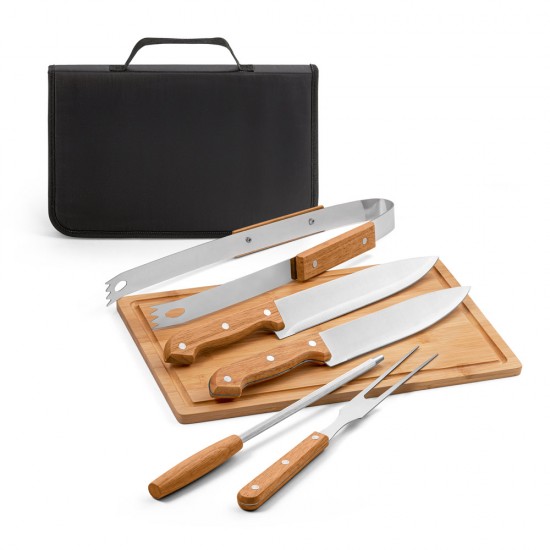 Kit Churrasco em Aço Inox e Tábua em Bambu Personalizado