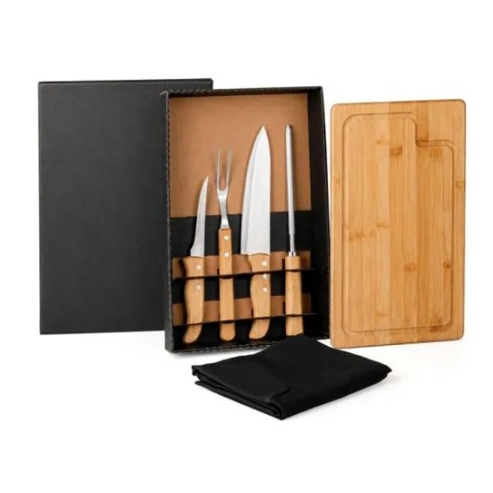 Kit Para Churrasco em Bambu Personalizado com Avental