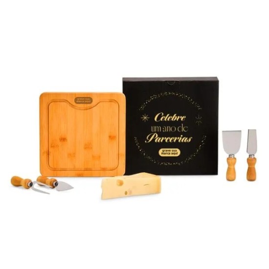 Kit para Queijo 5 peças em Bambu, Madeira e Inox Personalizado