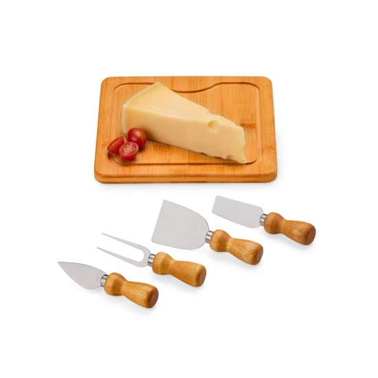 Kit para Queijo 5 peças em Bambu, Madeira e Inox Personalizado