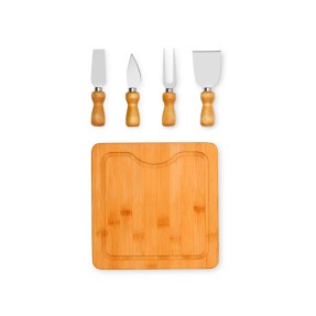 Kit para Queijo 5 peças em Bambu, Madeira e Inox Personalizado
