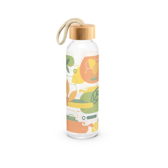 Squeeze 500ml em vidro com tampa em bambu Personalizado
