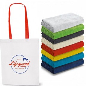 Toalha de Praia Personalizada em Microfibra com Sacola em Non-Woven
