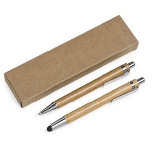 Conjunto de Caneta e Lapiseira em Bambu com Ponteira Touch Personalizado para Brindes