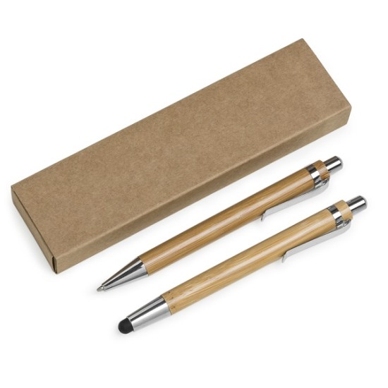 Conjunto de Caneta e Lapiseira em Bambu com Ponteira Touch Personalizado para Brindes