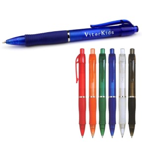 Caneta personalizada plástica esferográfica com base emborrachada