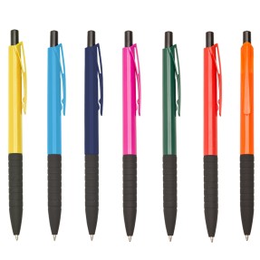 Caneta Plástica Prata Detalhes Coloridos Personalizada