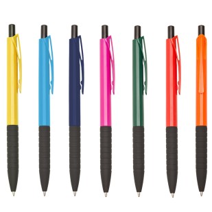 Caneta Plástica Prata Detalhes Coloridos Personalizada