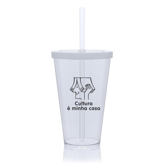 Copo Liso 550ml Personalizado com Tampa e Canudo