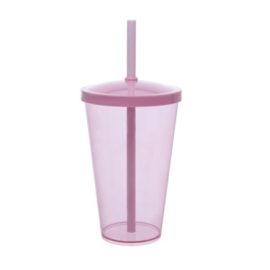 Copo Liso 550ml Personalizado com Tampa e Canudo