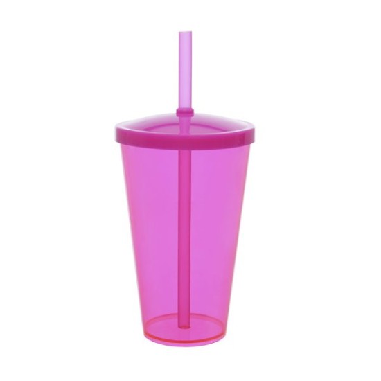 Copo Liso 550ml Personalizado com Tampa e Canudo
