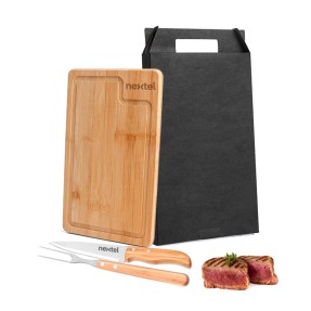 Conjunto para Churrasco em Bambu Inox Personalizado