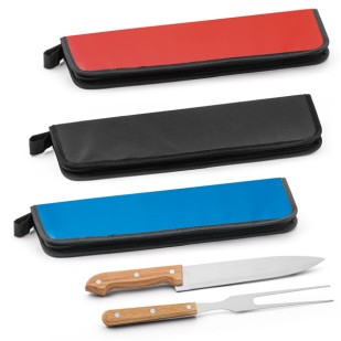 Kit Churrasco 2 Peças Aço Inox e Madeira com Estojo Personalizado