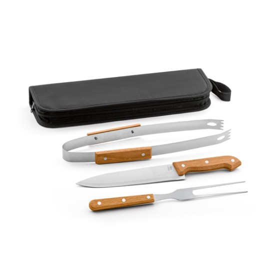 Kit churrasco em Inox e Madeira com estojo Personalizado