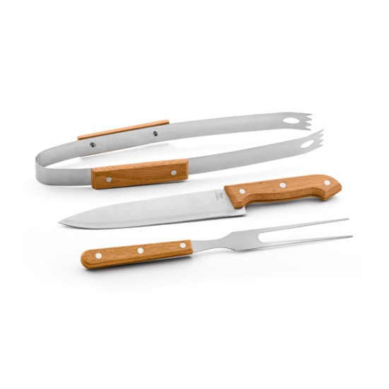 Kit churrasco em Inox e Madeira com estojo Personalizado