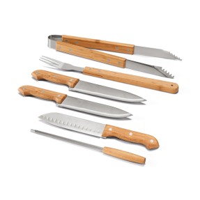 Kit churrasco Personalizado em Aço Inox com Estojo em Bambu