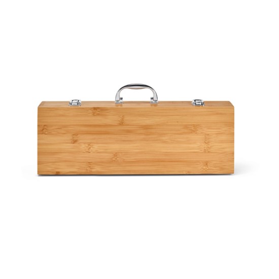 Kit churrasco Personalizado em Aço Inox com Estojo em Bambu