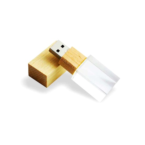 Pen Drive de Vidro e Madeira Personalizado