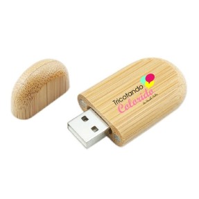 Pen Drive Oval em Bambu Personalizado