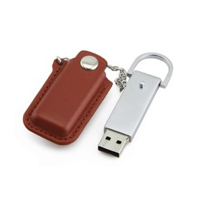 Pen Drive Chaveiro e corrente com Capa de Couro Personalizado