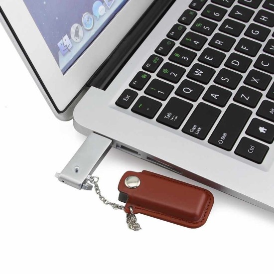Pen Drive Chaveiro e corrente com Capa de Couro Personalizado